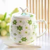 Tasse À Café En Céramique Avec Couvercle Et Cuillère Chic Bone China Coffee Cup Sets 450ml En Céramique Creative Simple Lait Tasses Couple Cadeaux 210804