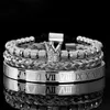 Роскошное браслет CZ Roman Roman Roman Royal Charm Bracelet из нержавеющей стали Пара ручной ювелирные изделия 30856283533