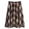 Women's High Waist Skirts Casual Ladies Kawaii Loose Vintage Woolen Plaid Skirt Female Korean Button For Women Punk Long Retro 210421