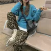 Nomikuma Leopardbyxor Kvinnor Straight Casual Loose High Waist Byxor Kvinna Koreansk Fashion Streetwear Pantalones Femme 3D679 210514