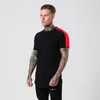 Fitness Herren Kurzarm T-Shirt Patchwork Baumwolle Mann Slim T-shirts Männliche Jogger Turnhallen Bodybuilding Workout T-Shirts Tops 210421