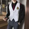 Embroidery Badge Dress Vests For Men Slim Fit Waistcoat Suits Business Wedding Tuxedo Vest Night Club Waiter Prom Gilet Homme 210527