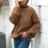 Kvinnor Oversized Tröja Lös Höst Vinter Turtleneck Elegant Stickad Varm Pullovers Mode Solid Toppar Knitwear Jumper 210914