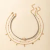 Collana con nappa a stella multistrato bohémien per ciondoli da donna Collare per gioielli Chian in flanella di metallo in lega di sole