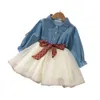 Robes en denim Filles 2021 Printemps Automne Enfants Casual Manches longues Jeans Robe Mode Enfants Party Dance Vêtements 2 3 4 6 8 ans Q0716