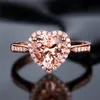 Romantico anello in oro rosa 18 carati con cuore da 2 ct con topazio Anello in argento sterling 925 con fede nuziale di fidanzamento per le donne Gioielli da sposa