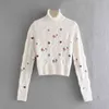 O-neck Sweaters Floral Embroidery Knitted Women' Clothing Sweet Ins Fashion White Bottom Hollowed Out Commuting 210521