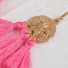 Этнические стиль модные дамы синий розовый хлопчатобумажный кисточка сброса для женщин простые круглые золотые цветные металлические брачные серьги ювелирные изделия