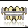 Andere mode -accessoires Europese en Amerikaanse tandheelkundige beugels 18K Authentieke gouden ge￫lektroplateerde tandafdekking Microzircon caninetooth SLE OZKRI