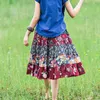 Aelegantmis Chinese Style Women Printed High Waist Casual Long Skirt Big Hem Plus Size s Ethnic Vintage Ladies Summer 210607