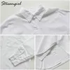 Streamgirl женская туника белая рубашка оверсайз женщина свободная с длинным рукавом бойфренд корейская офисная блузка 220307
