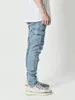 Cargo-jeans med flera fickor för män Casual Jeansbyxor i bomull Mode Pencil Byxor Sidofickor