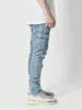 Mens Multi Pocket Cargo Jeans Casual Cotton Denim Trousers Fashion Pencil Pants Side Pockets