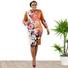 民族服2xl-6xl春秋アフリカの女性Oネック印刷ポリエステルプラスサイズのドレスドレス