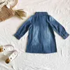1-4 세대 아기 소녀 드레스 가을 어린이 의류 패션 싱글 브레스트 긴팔 옷깃 데님 드레스 210521