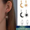 Asymmetrisk solmåne dangle örhängen för kvinnor kort ihålig stjärna måne hoop örhängen öron spänne flickor mode brincos smycken fabrik pris expert design kvalitet