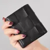 Wallets 100% Leather Sheepskin Men Short Money Clip Fashion Woven Wallet Simple Business Designer296h