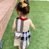 여름 여자 옷깃 바람 민소매 스커트 고품질 코 튼 아기 아이 큰 격자 무늬 드레스 어린이 공주 아기 드레스