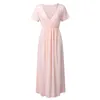 New Sexy V-neck Maternity Dresses Short Sleeve Pleated Pregnant Women Dresses Beautiful Clothes Pregnancy Party Evening Dress Q0713