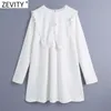 Kadınlar Yüksek Sokak Büyük Perter Pan Yaka Patchwork Beyaz Mini Gömlek Elbise Kadın Chic Agaric Dantel Ruffles Vestido DS8106 210420