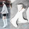Womens Tall knie hoge laarzen luxe designer laarzen wit zwart rasterontwerp platform wig schoenen maat 34 tot 42 43