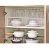 Organizzatori per scaffali per armadietto Set espandibile impilabile di 2 ripiani da cucina in metallo Mini rack di stoccaggio retrattile 211112