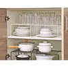 Organizzatori per scaffali per armadietto Set espandibile impilabile di 2 ripiani da cucina in metallo Mini rack di stoccaggio retrattile 211112