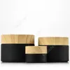 Black frosted glass jars cosmetic jars with woodgrain plastic lids PP liner 5g 10g 15g 20g 30 50g lip balm cream containers DAF171