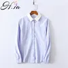 HSA Women Long Sleeve White Blouses and Shirts Spring Summer Office Ladies OL Blouses Patchwork Blue White Formal Blouses Tops 210716