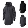 2020 Homens Novos Slim Secção Longa Coleira Alta Collar Com Capuz Homem Estenda Curvo Hem Sólida Algodão Preto Casual Pullover Hoodies Y0809