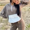 Casual Women Fleece Hoodie Two Piece Sets Fashion Sportwear Tracksuits Zipper Långärmad Pocket Top och High Waist Byxor Suits