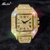 Drop Gold Men Watch Ice Out Lab Diamond Square Watches para masculino à prova d'água Hip Hop Bling Fresh Hora Cool