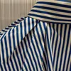 Women Blue Striped Printing Chiffon Single Breasted Blouse Lapel Short Sleeve Slim Shirt Fashion Summer 7E0940 210421