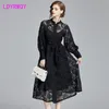 European ladies temperament lace dress mature fashion thin Polyester Office Lady Knee-Length 210416