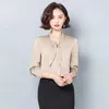 Koreaanse zijde vrouwen blouses vrouw satijnen shirt elegante lange mouw solide plus size blusas mujer de moda 210531