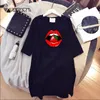 夏のドレスの黒い白い女性の唇ミニSundressルースOネックレディロングTシャツカジュアルプラスサイズの半袖服