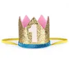 Hårtillbehör Baby Födelsedagsfest hattar Ett år Boy Girl Caps Första Princess Crown Decorations Kids Favivers Pink Headband Gift