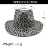 Super Fine Wide Roll Breim Faux шерсть шапка 2022 новый леопардовый печать Ковбой войлочко Федора шляпы для женщин мужчин вечеринка свадьба джазовая шапка