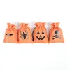 Halloween Linen Drawstring Gift Wrap Bag Candy Bags Pumpkin Witch Decoration Pouch For Spider Bat Skull Design LLD10316