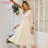 S.FLAVOR V-Ausschnitt Chiffon Sommer Midi Kleid für Frauen Bohemian Style Slim Party Vestidos de Fashion Beach A-Linie Sommerkleid 210623