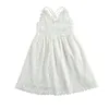 Tjejs klänningar Toddler Baby Girl Sommar Boho Lace Blomstrand Solid Färg V-Halsve Ärmlös Backless Cami Dress Sundress 2-7 år