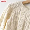 Tangada Kvinnor Mode Elegant Beige Twist Stickad Sweater Jumper O Neck Female Tunika Pullovers Chic Tops AI53 210609