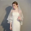 Brautschleier 90 cm kurzer Schleier Zwei Schichten Spitzenrandkante Elfenbein weiße Hochzeit mit Kamm