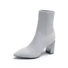 Metal Lâmina Salto Socas Botas Mulheres Esticamento Tecido Elástico Stilettos Salto Aponte Toe Botas Botas de Tênis Mulheres Barcos Plus Size 41 Y1105