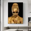 Africain Golden Woman Affiche Mur Art Toile peinture abstraite Portrait Picture HD Impression pour le salon Décoration de la maison Cuadros216E