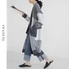 Yedinas سترة طويلة النساء السيدات أنيقة فضفاض مضلع المعتاد محبوك البلوزات الكورية نمط الأزياء زائد معطف معطف 210527