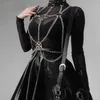 Sexy Women Suspenders Chest Metal Chain Belt Gothic Harajuku Pentagrams Patchwork Streetwear Belts Tassel Harness 331G