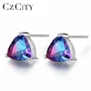 Czcity Luxury Rainbow Topaz Серьги -грибы Real 100 925 Серебряная мода Женщины Женщины Серьки Ювелирные изделия 2106187243512