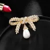 Pave Cubic Zirconia Pearl Bowknot Brooches Fashion Suit Pins 2021 Arrival Korea Design Brand Wedding Corsage Accessories