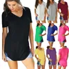 Top casual Mujer Camiseta Sexy Cuello en V Suelto Dividido Tenedor Empalme Simplicidad Manga corta Color sólido Cómodo Transpirable 9 colores WMD